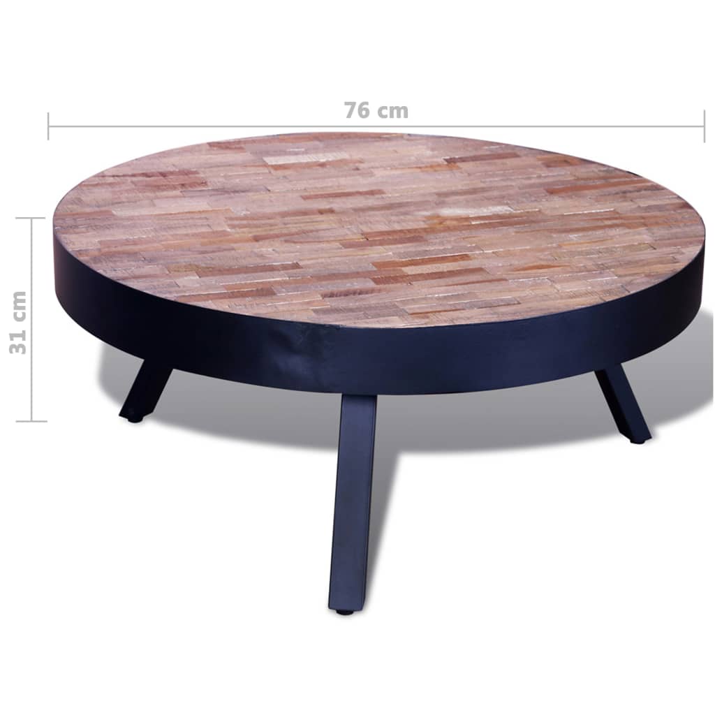 Round coffee table made of old teak wood