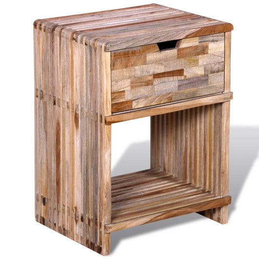 Bedside table with drawer made of old teak wood