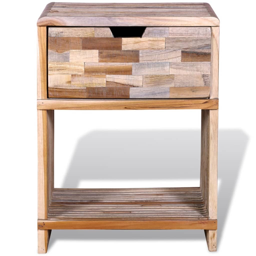 Bedside table with drawer made of old teak wood