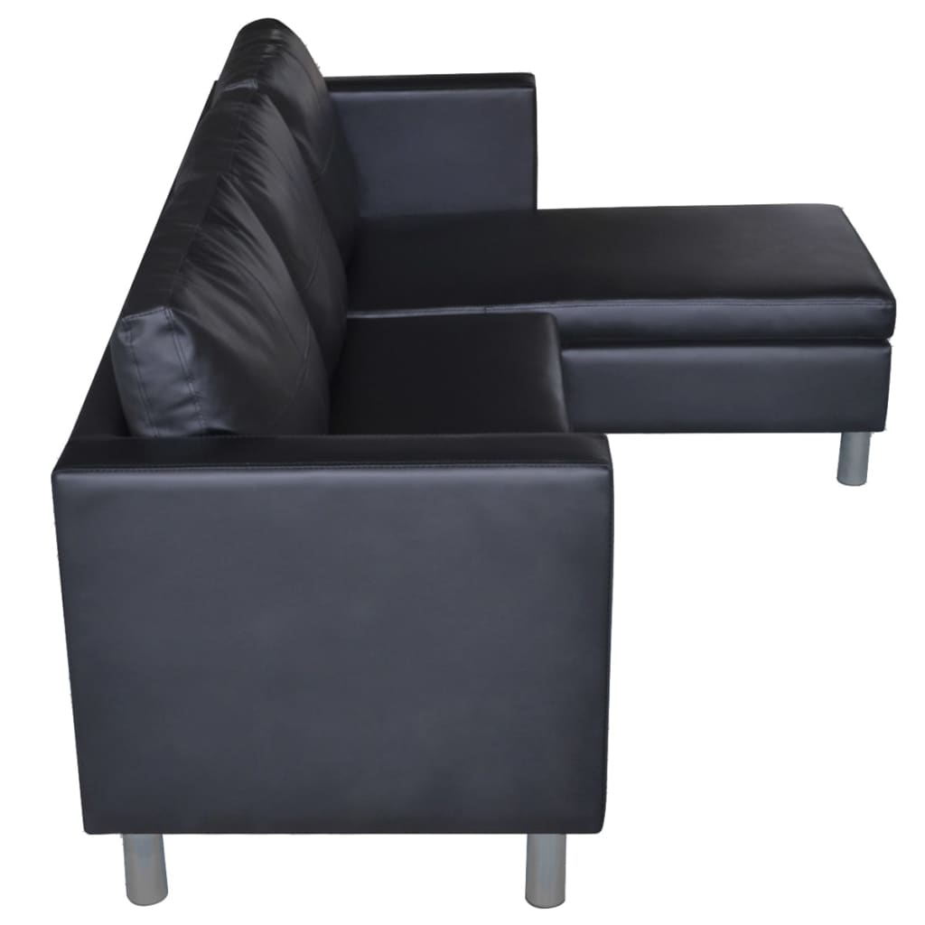 L-förmiges Sofa 3-Sitzer Kunstleder Schwarz