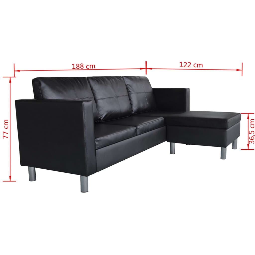 L-förmiges Sofa 3-Sitzer Kunstleder Schwarz