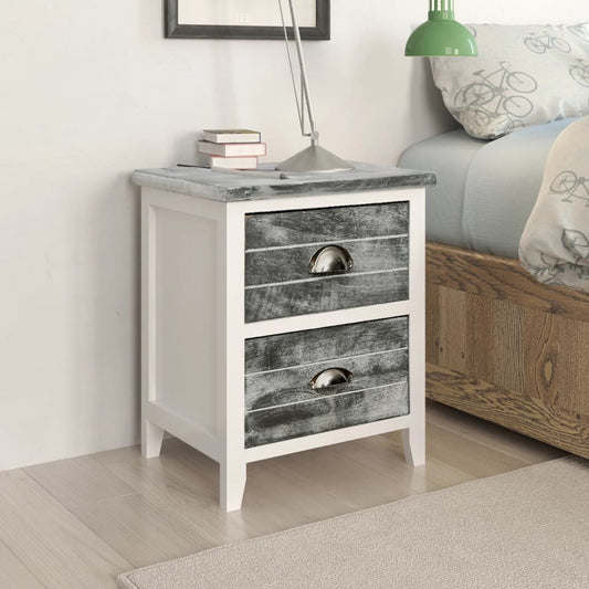 Tables de chevet 2 pièces avec 2 tiroirs gris et blanc
