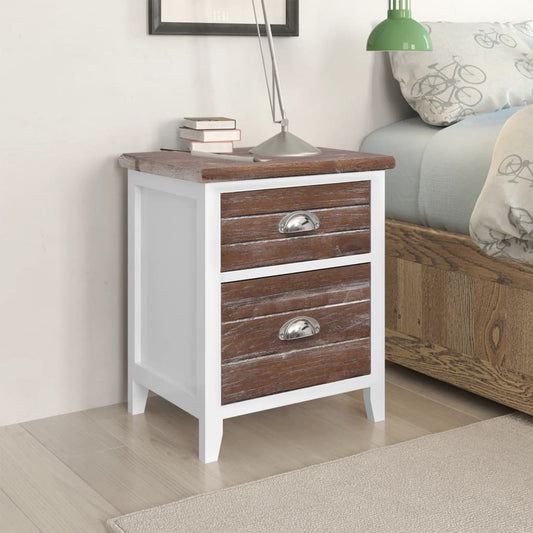 Tables de chevet 2 pièces avec 2 tiroirs marron et blanc