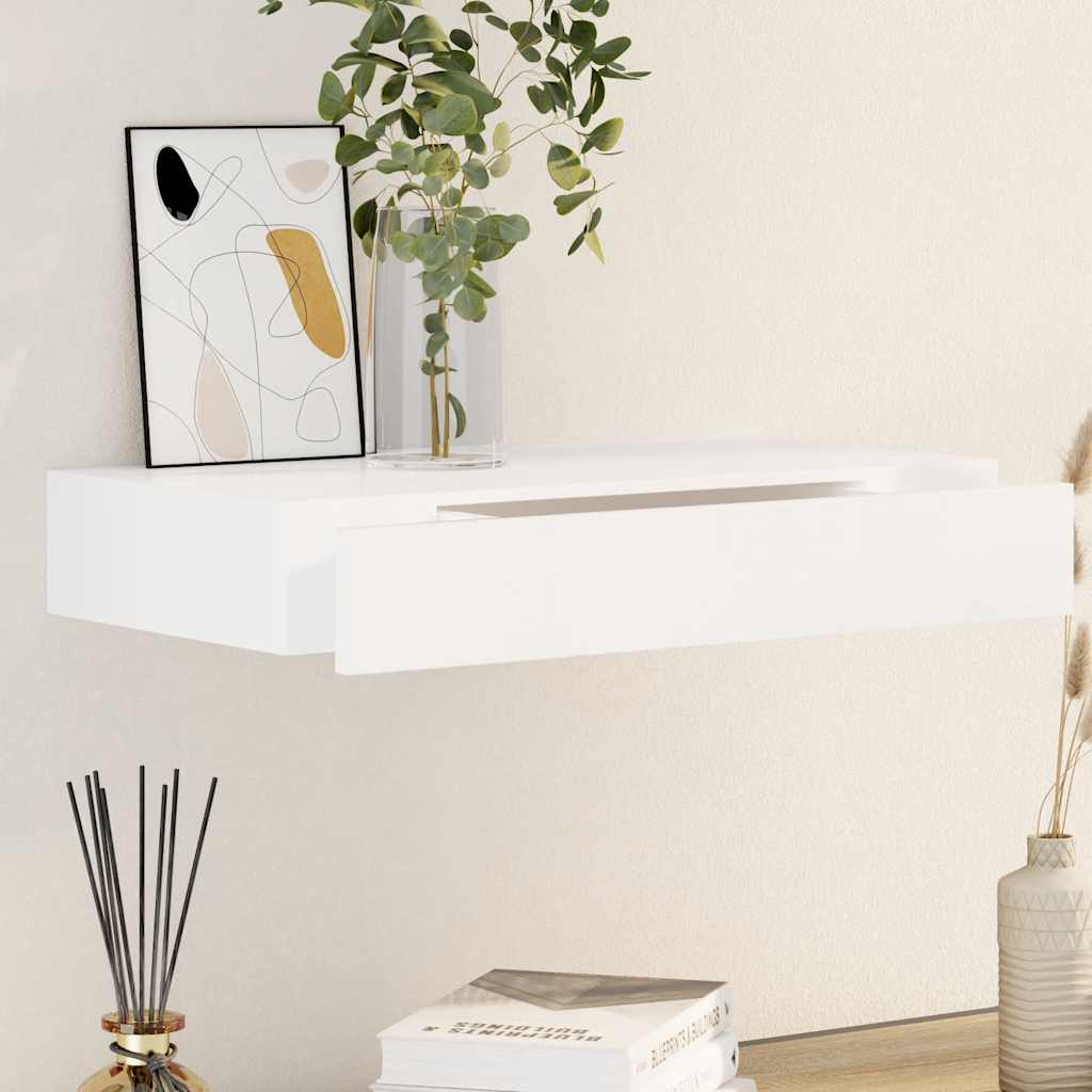 Wandregal mit Schublade MDF Weiß