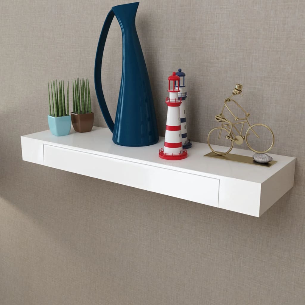 Wall shelf with drawer MDF white