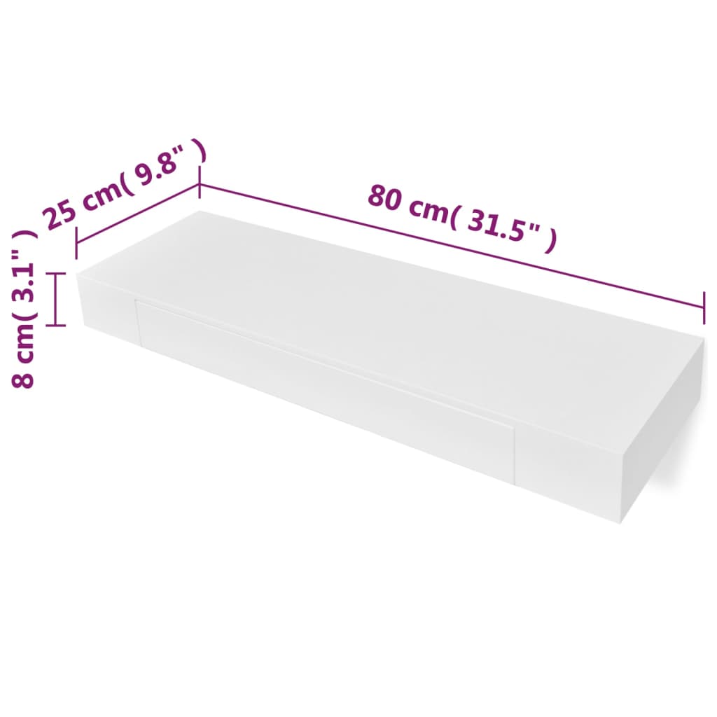 Wall shelf with drawer MDF white