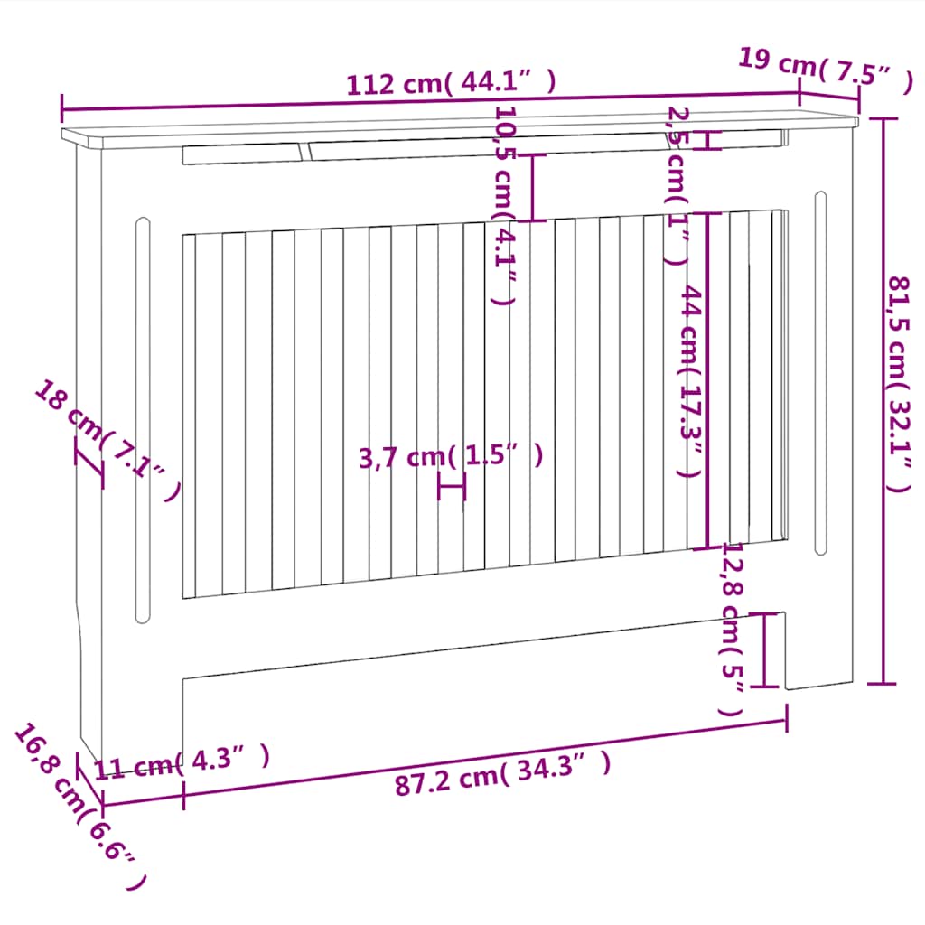 Holzwerkstoff Heizkörper-Abdeckung Heizkörperverkleidung 112 cm, weiß