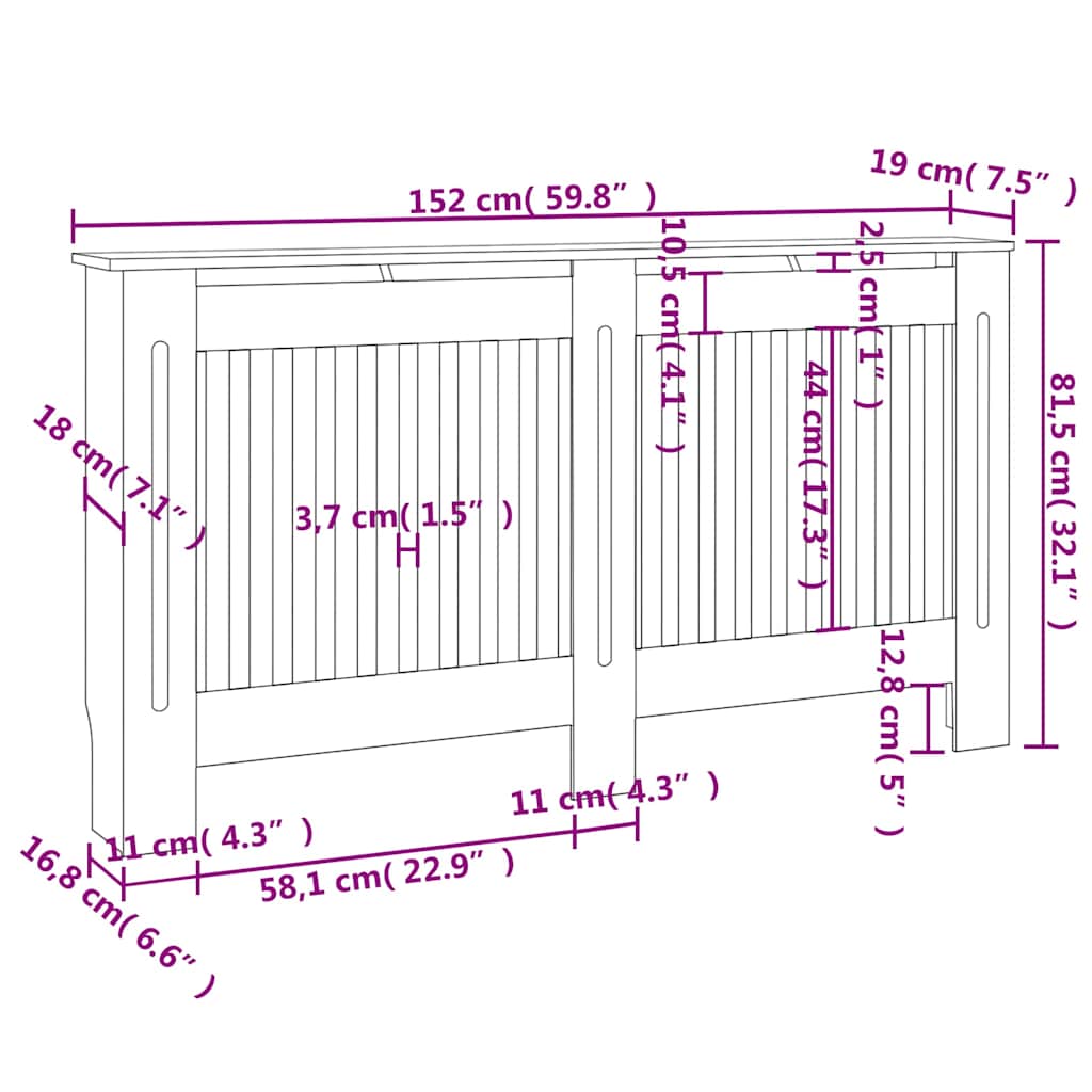 Holzwerkstoff Heizkörper-Abdeckung Heizkörperverkleidung 152 cm, weiß