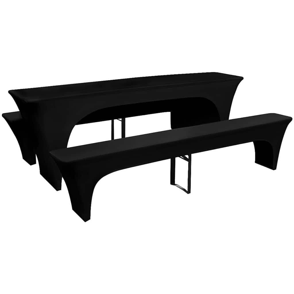 3 Schonbezüge für Biertisch und Bänke Stretch Schwarz 220 x 50 x 80 cm
