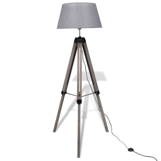 Verstellbare Stativ-Stehlampe aus Holz mit Stoffschirm Grau