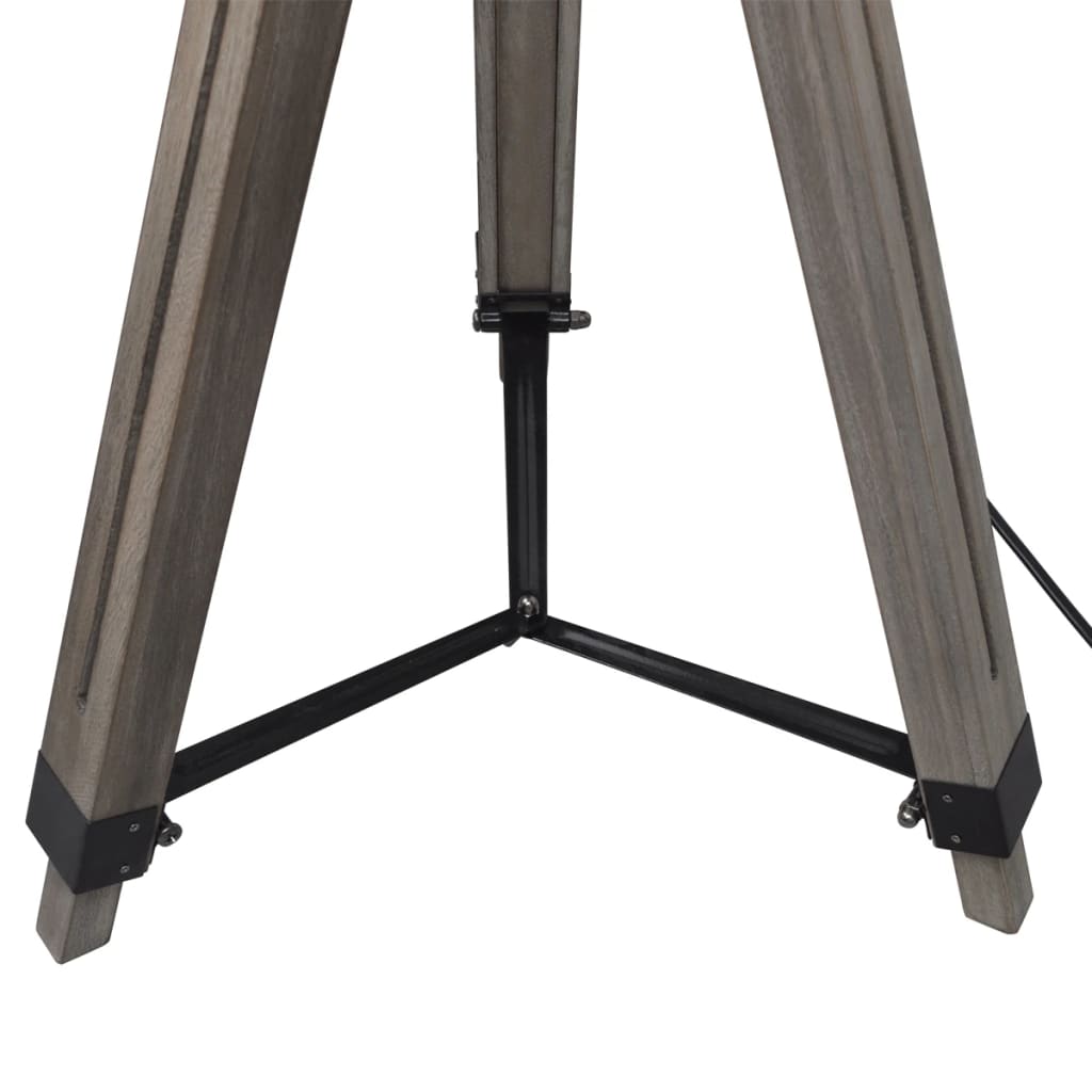 Verstellbare Stativ-Stehlampe aus Holz mit Stoffschirm Grau