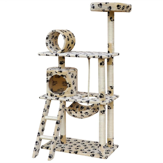 Katzenbaum Beige mit Pfotenabdruck 83 x 72 x 140 cm Holz