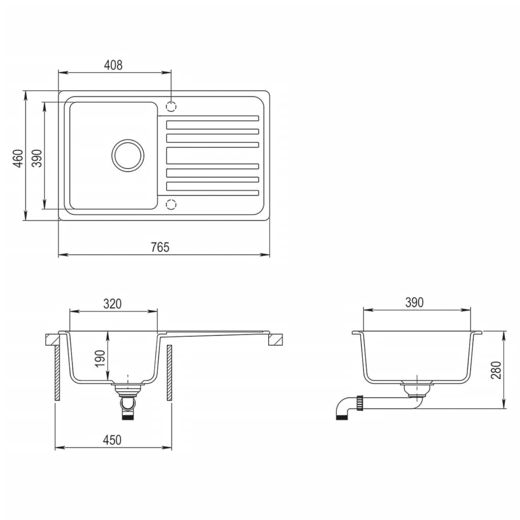Granitspüle mit Abtropffläche Reversibel Weiß