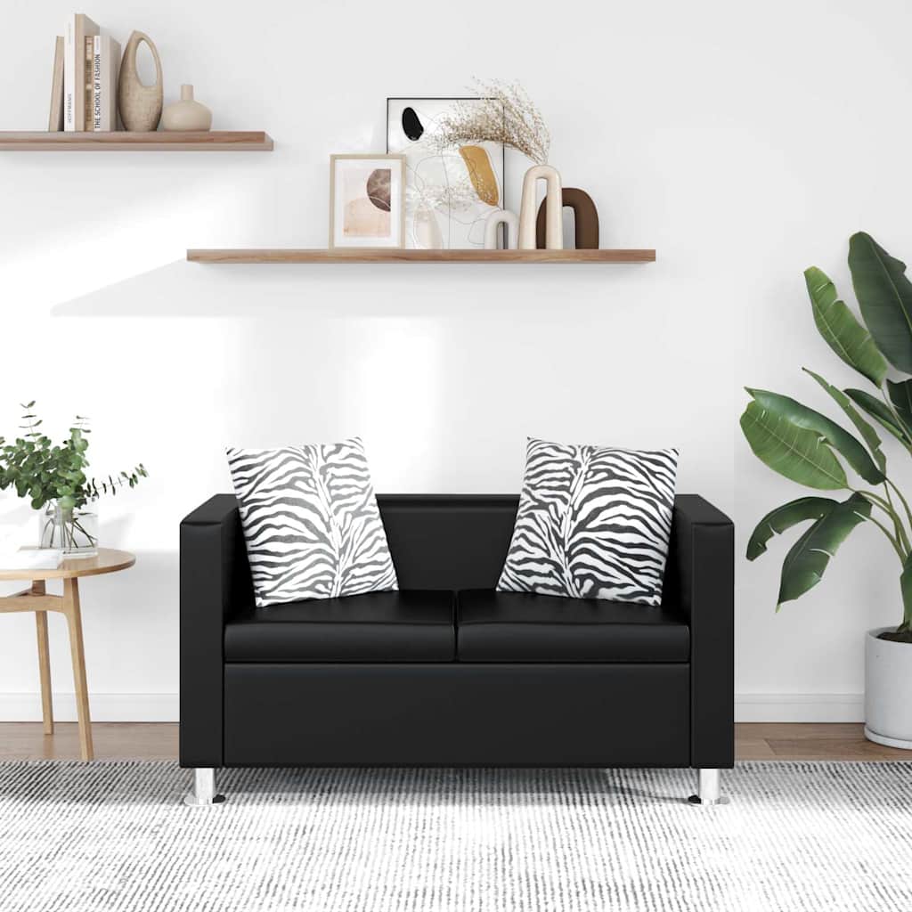 2-Sitzer-Sofa Kunstleder Schwarz
