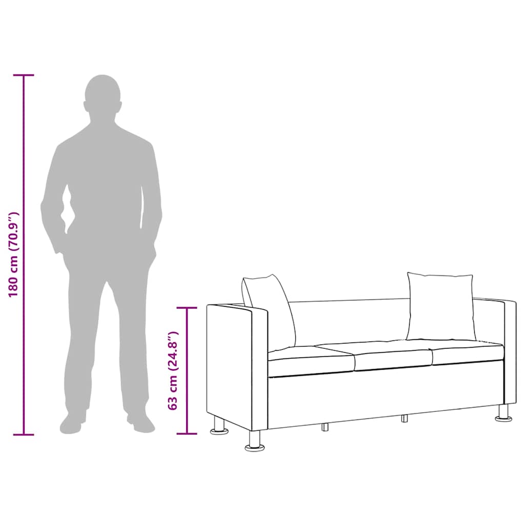Sofa 3-Sitzer Kunstleder Weiß