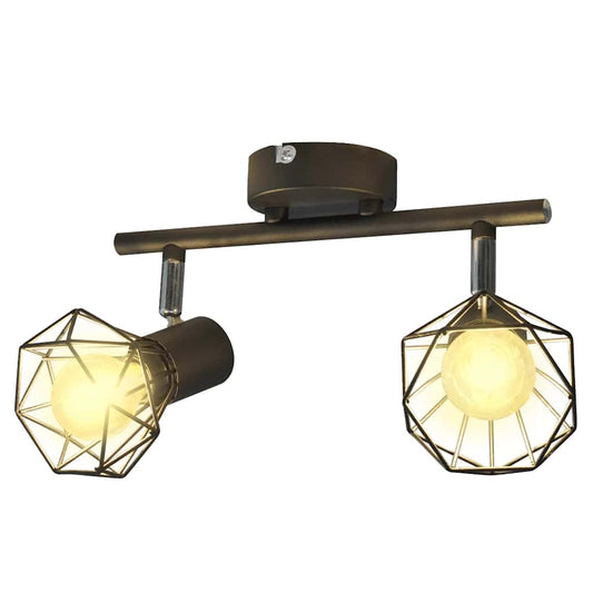 Ceiling spotlight with 2 LED bulbs, industrial style wire shade