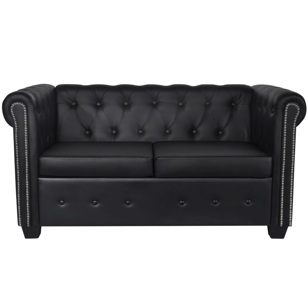 Chesterfield-Sofa 2-Sitzer Kunstleder Schwarz