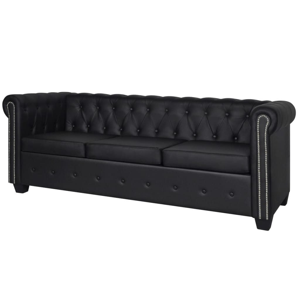 Chesterfield-Sofa 3-Sitzer Kunstleder Schwarz