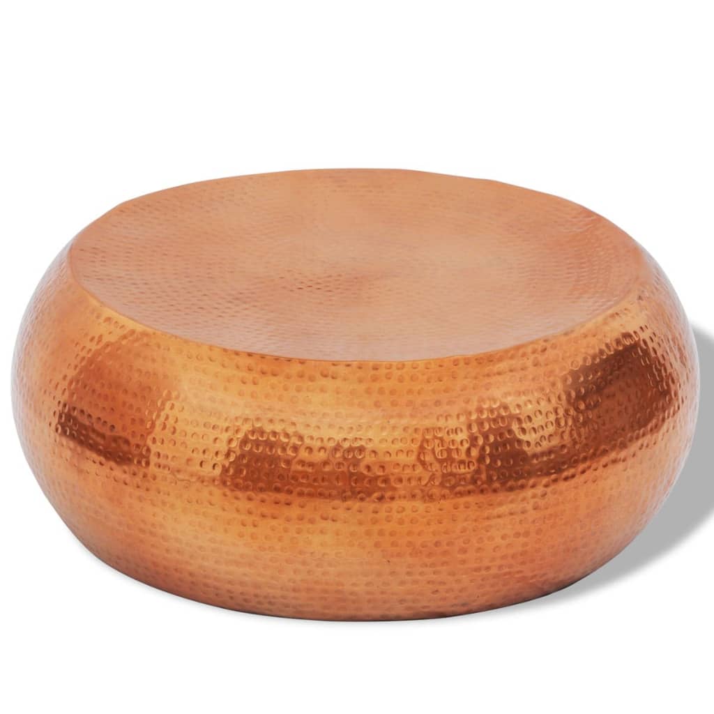 Coffee table made of hammered aluminum, copper-colored