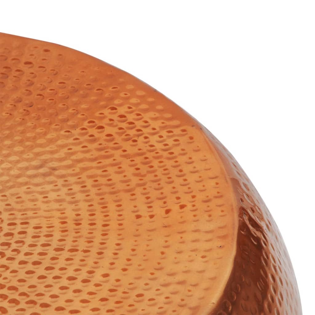 Coffee table made of hammered aluminum, copper-colored