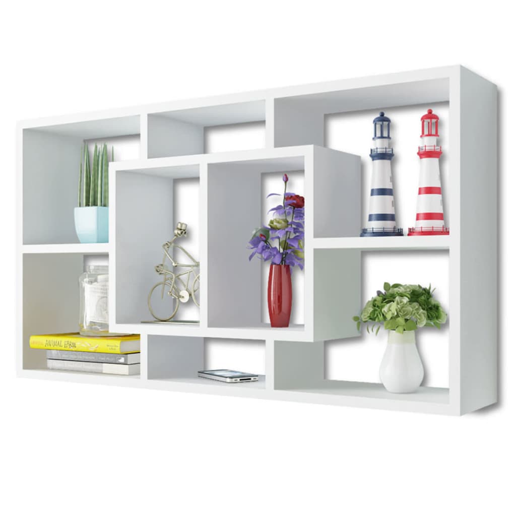 Wall shelf hanging shelf with 8 compartments white