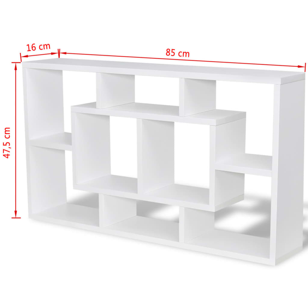 Wall shelf hanging shelf with 8 compartments white
