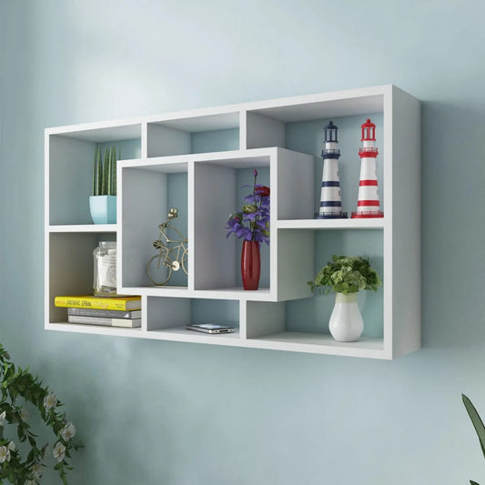 Wall shelf hanging shelf with 8 compartments white