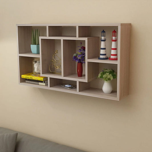 Wall shelf hanging shelf with 8 compartments oak color