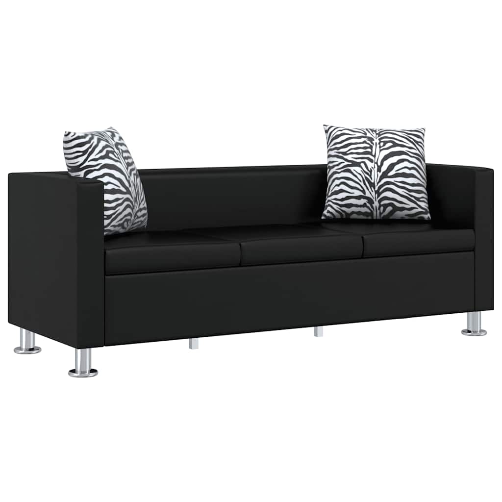 Sofa-Set Kunstleder 3-Sitzer und 2-Sitzer Schwarz
