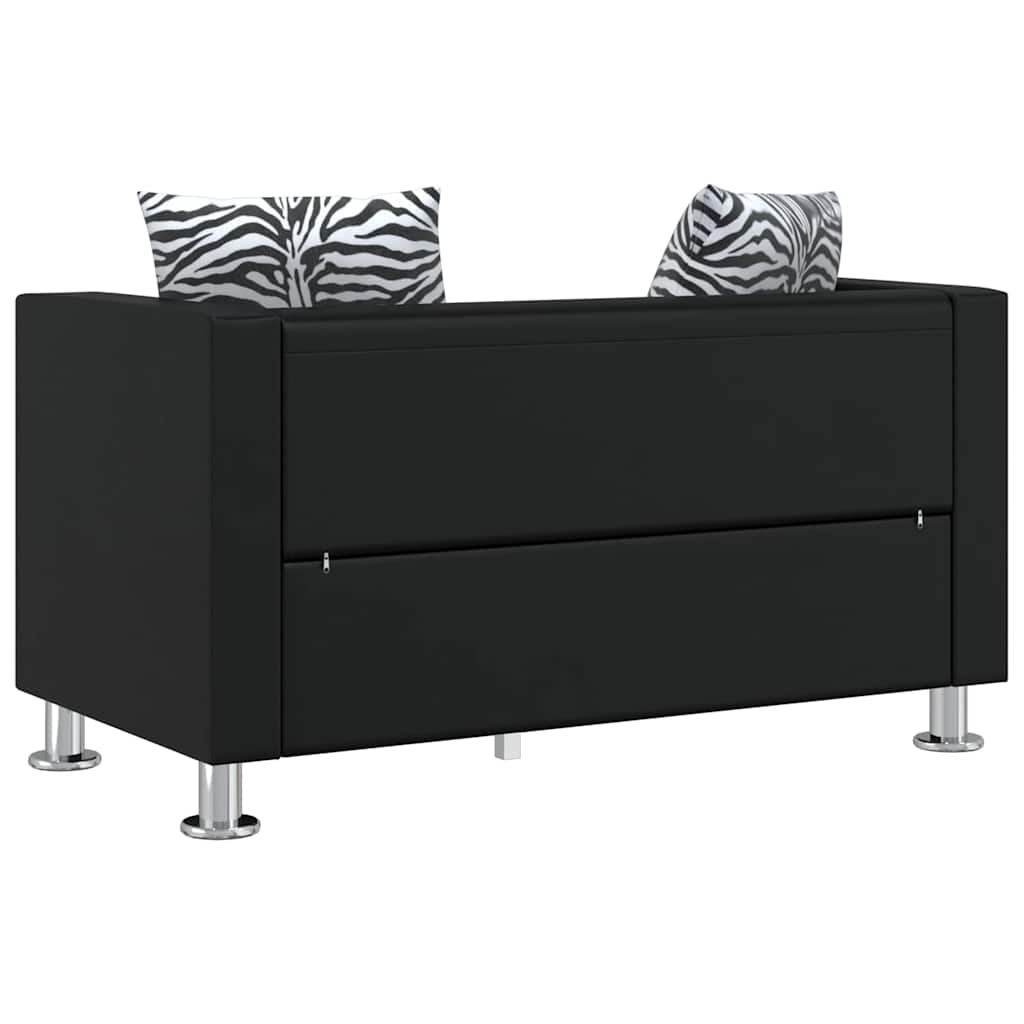 Sofa-Set Kunstleder 3-Sitzer + 2-Sitzer + Sessel Schwarz