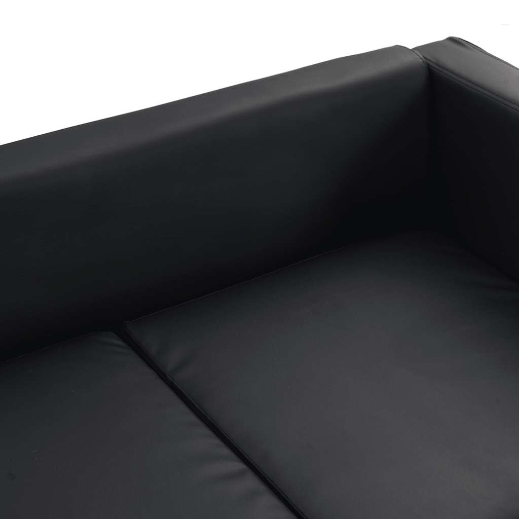 Sofa-Set Kunstleder 3-Sitzer + 2-Sitzer + Sessel Schwarz