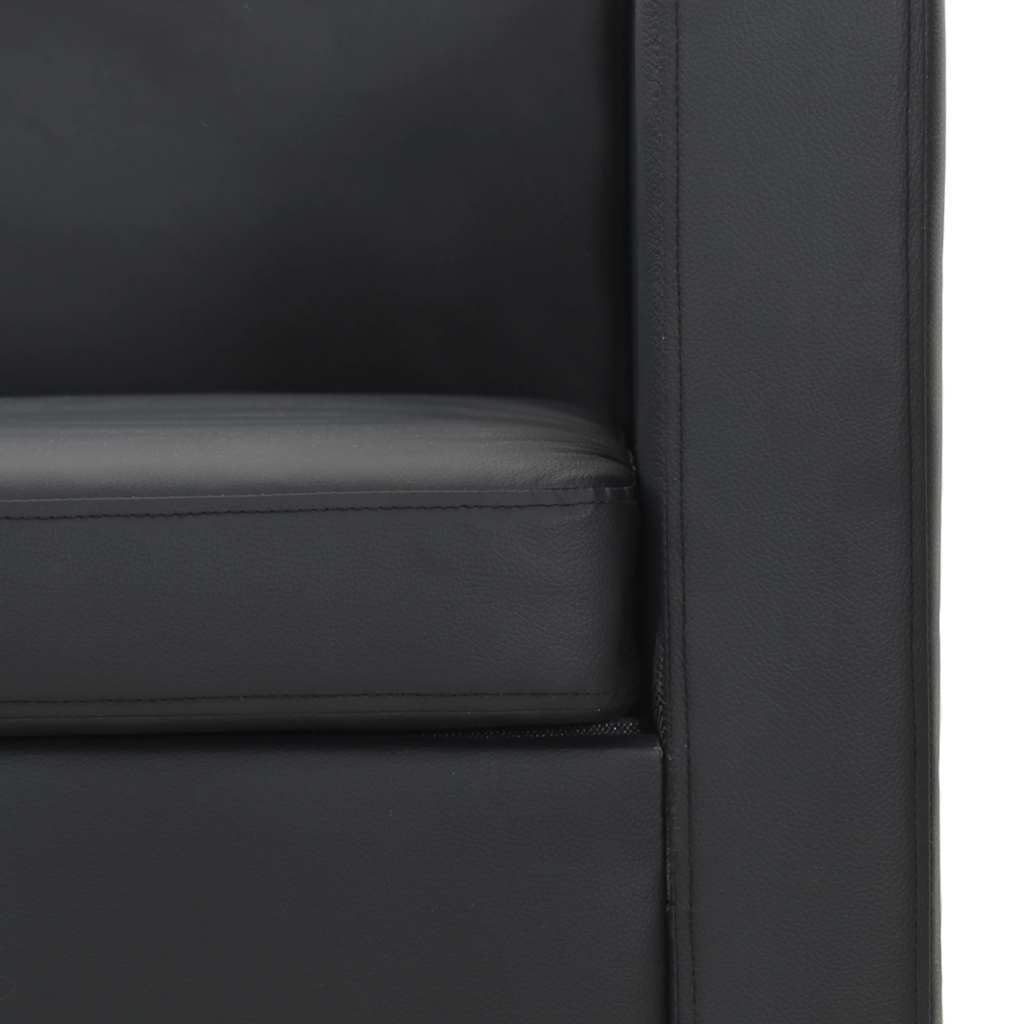 Sofa-Set Kunstleder 3-Sitzer + 2-Sitzer + Sessel Schwarz