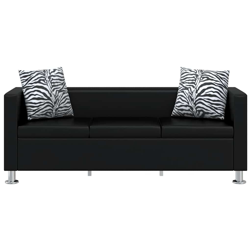 Sofa-Set Kunstleder 3-Sitzer + 2-Sitzer + Sessel Schwarz