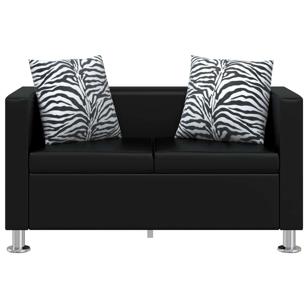 Sofa-Set Kunstleder 3-Sitzer + 2-Sitzer + Sessel Schwarz