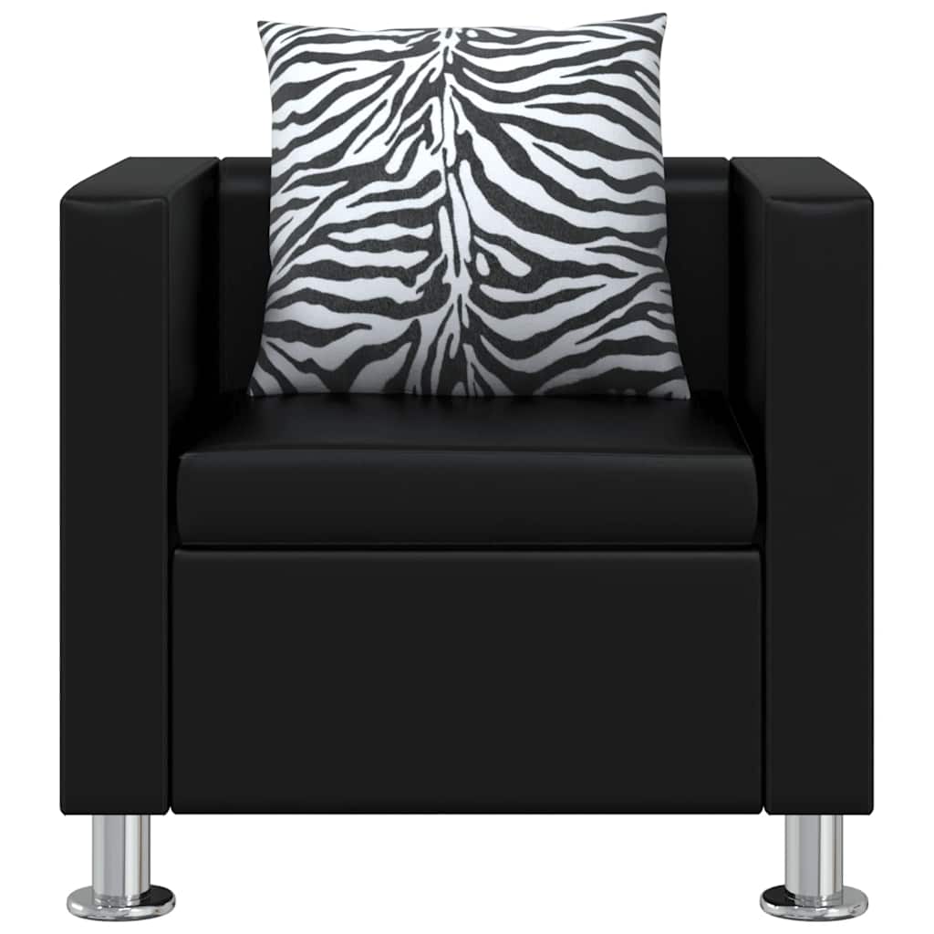 Sofa-Set Kunstleder 3-Sitzer + 2-Sitzer + Sessel Schwarz