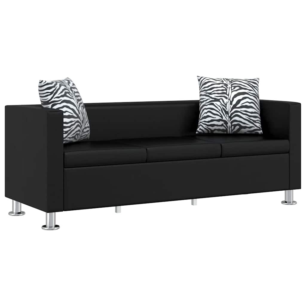 Sofa-Set Kunstleder 3-Sitzer + 2-Sitzer + Sessel Schwarz