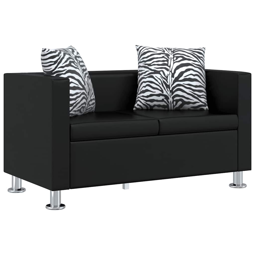 Sofa-Set Kunstleder 3-Sitzer + 2-Sitzer + Sessel Schwarz