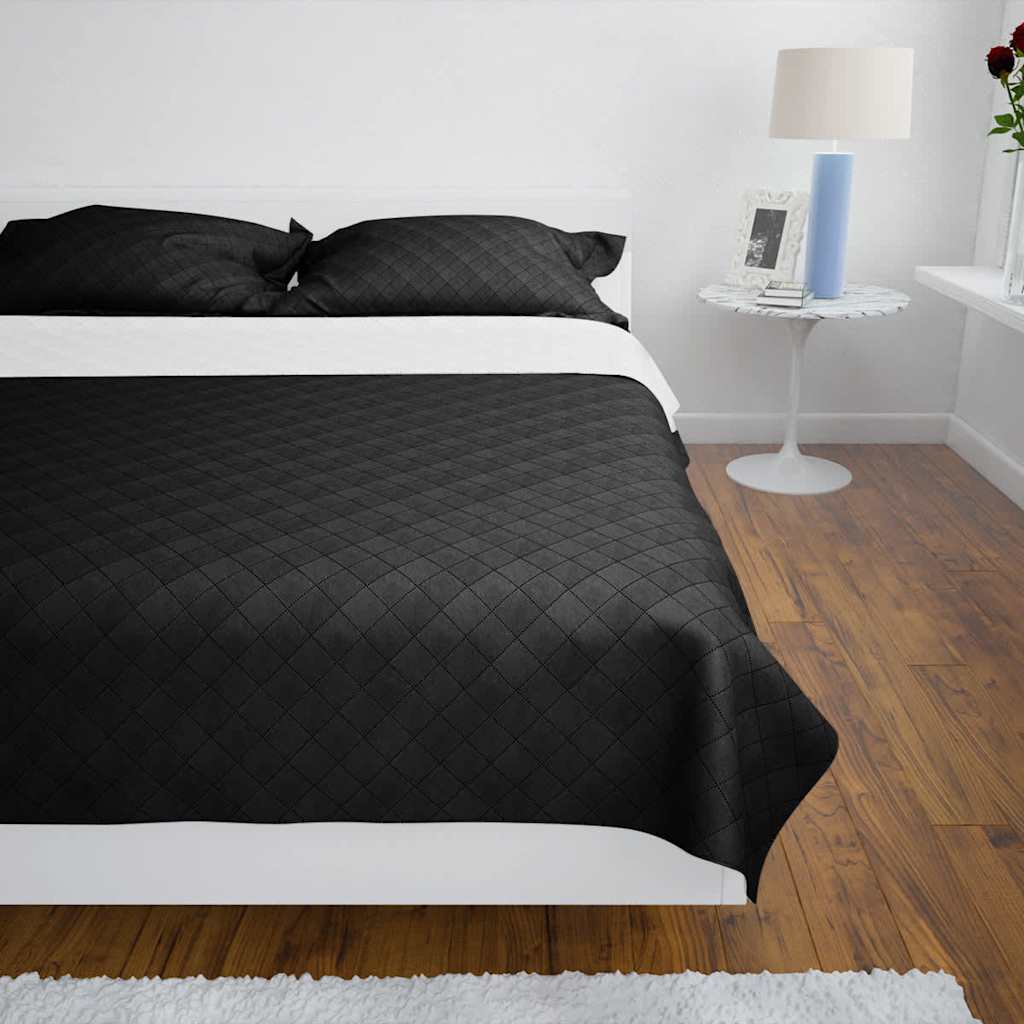 Zweiseitige Tagesdecke Gesteppt Schwarz/Weiß 220x240 cm