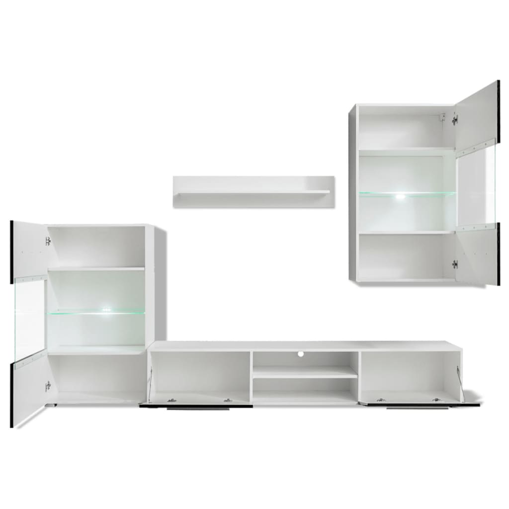 Meuble TV mural 4 pièces avec éclairage LED en noir brillant