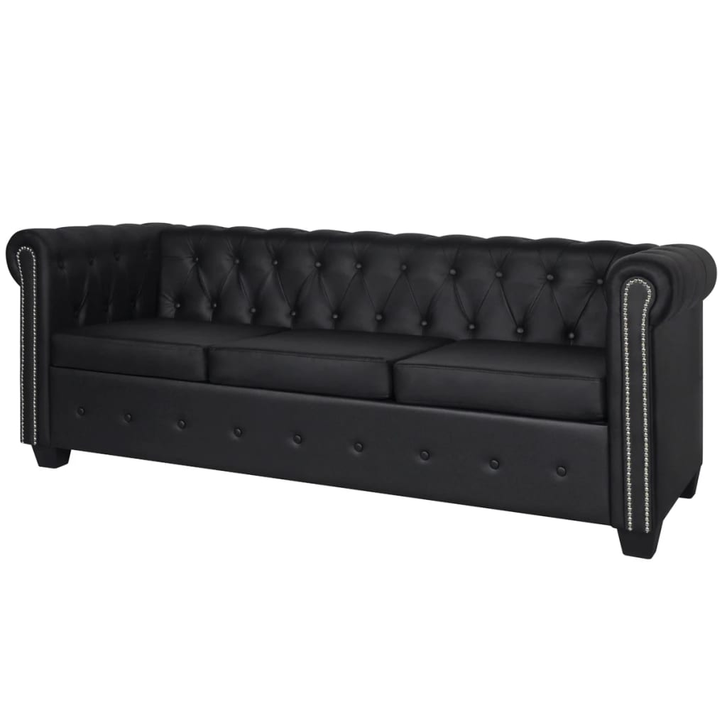 Chesterfield-Sofas 2-Sitzer und 3-Sitzer Kunstleder Schwarz