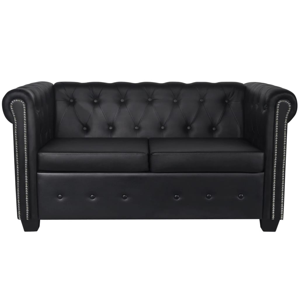 Chesterfield-Sofas 2-Sitzer und 3-Sitzer Kunstleder Schwarz