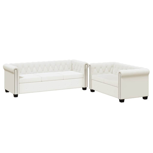 Canapés Chesterfield 2 places et 3 places en similicuir blanc
