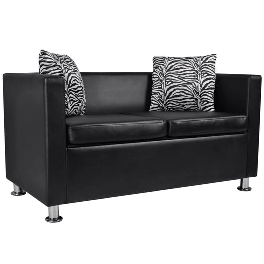 Sofa 2-Sitzer Kunstleder Schwarz