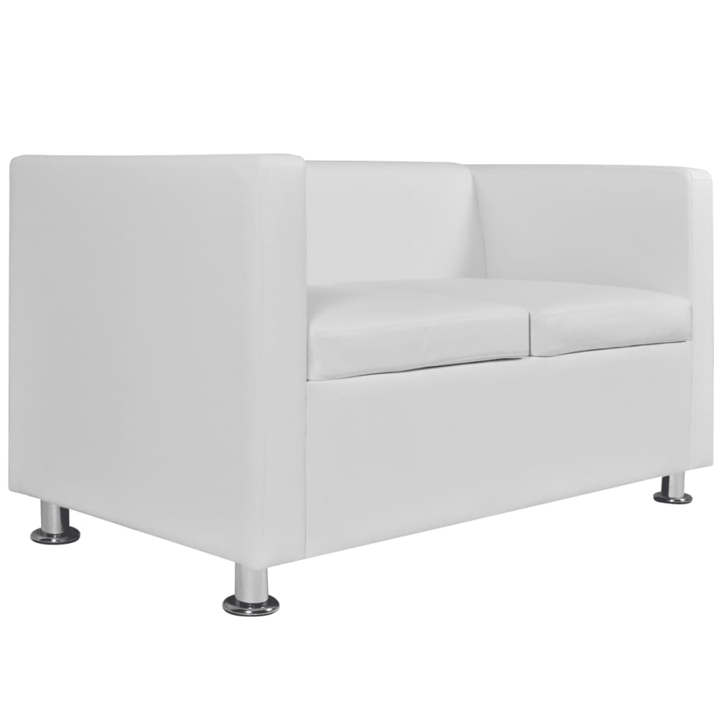 Sofa 2-Sitzer Kunstleder Weiß