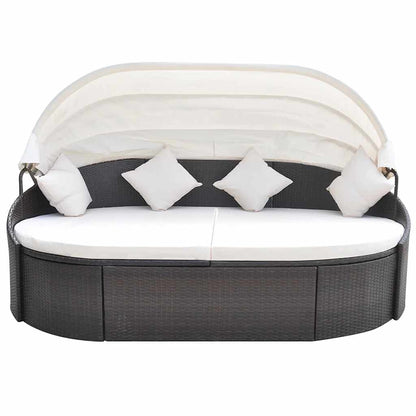 Outdoor-Loungebett mit Dach Poly Rattan Braun