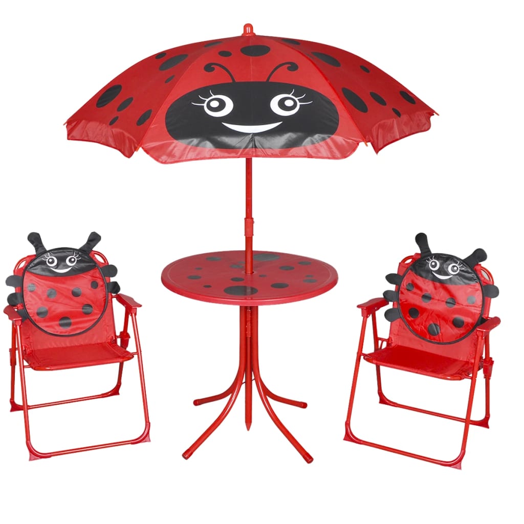 3 pièces. Ensemble bistro de jardin pour enfants avec parasol rouge