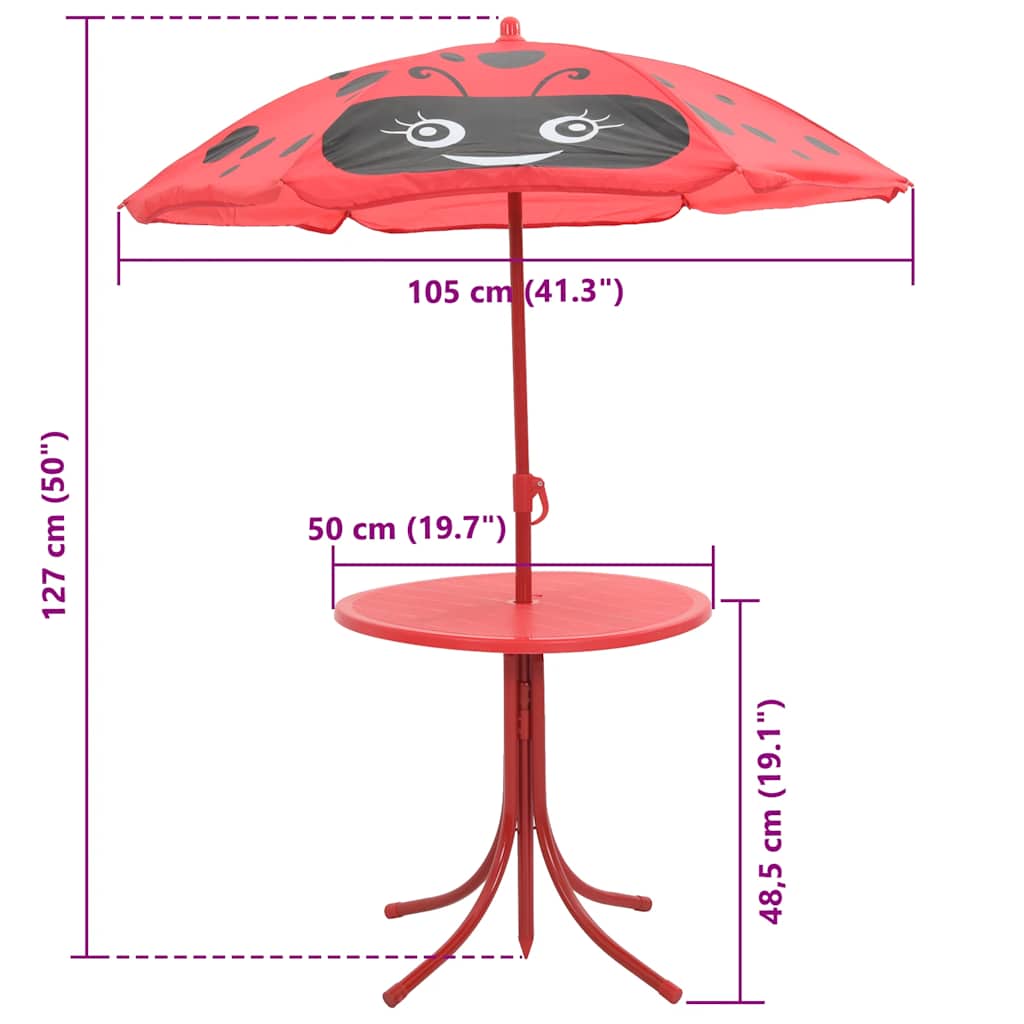 3-tlg. Garten-Bistro-Set für Kinder mit Sonnenschirm Rot