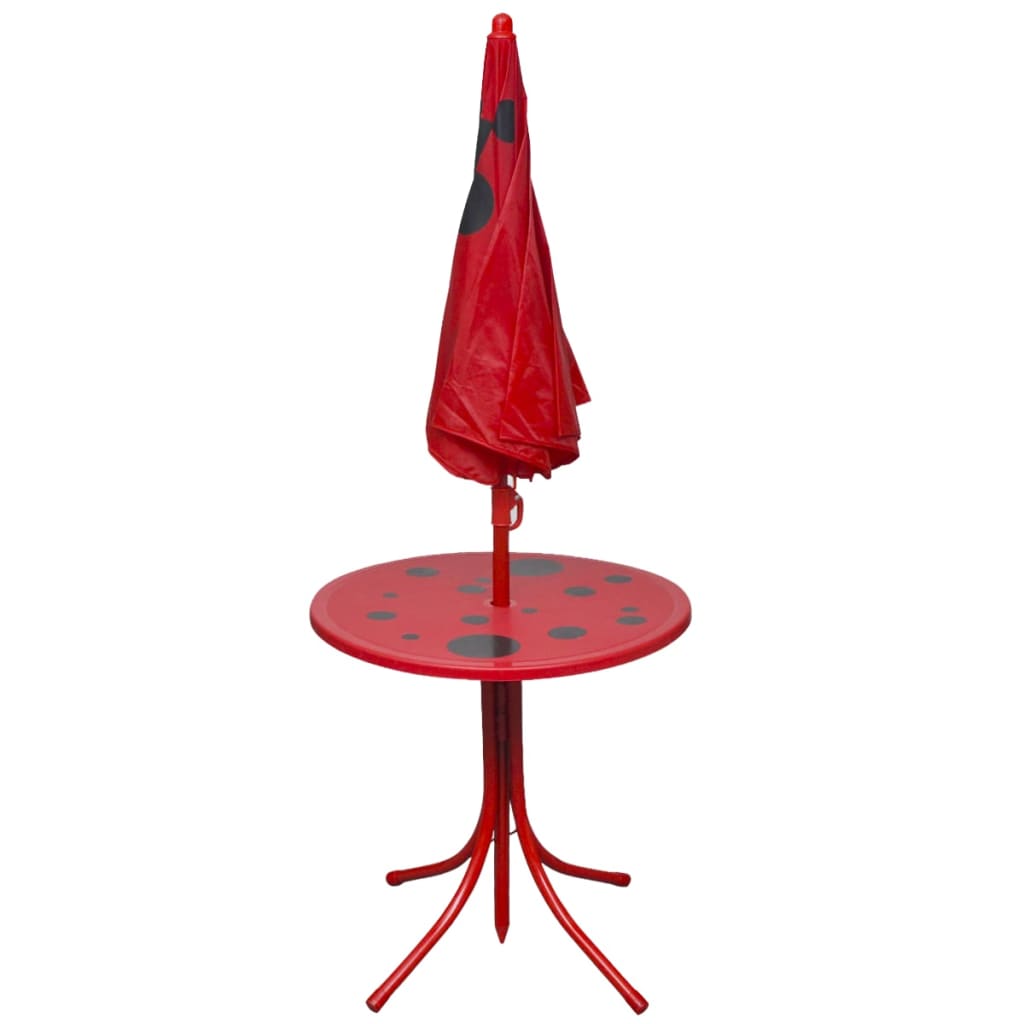 3 pièces. Ensemble bistro de jardin pour enfants avec parasol rouge