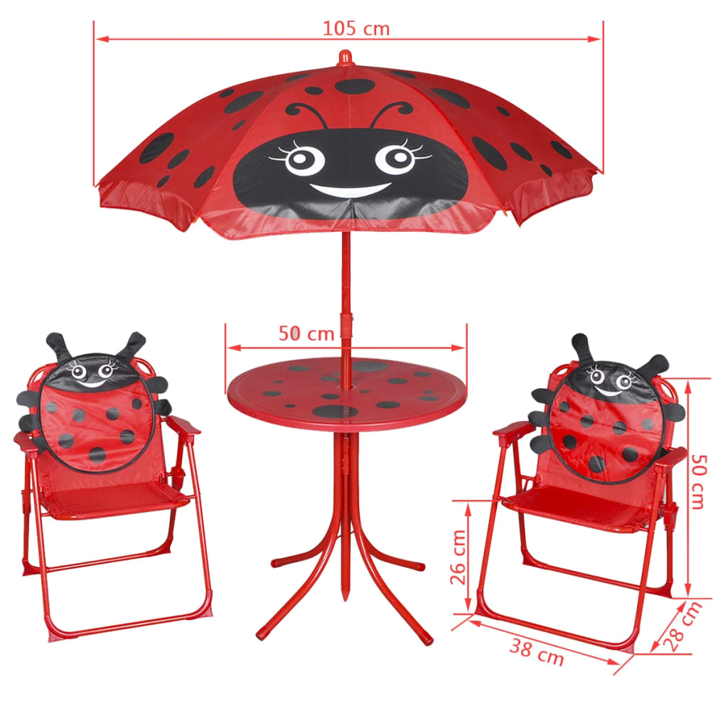 3 pièces. Ensemble bistro de jardin pour enfants avec parasol rouge