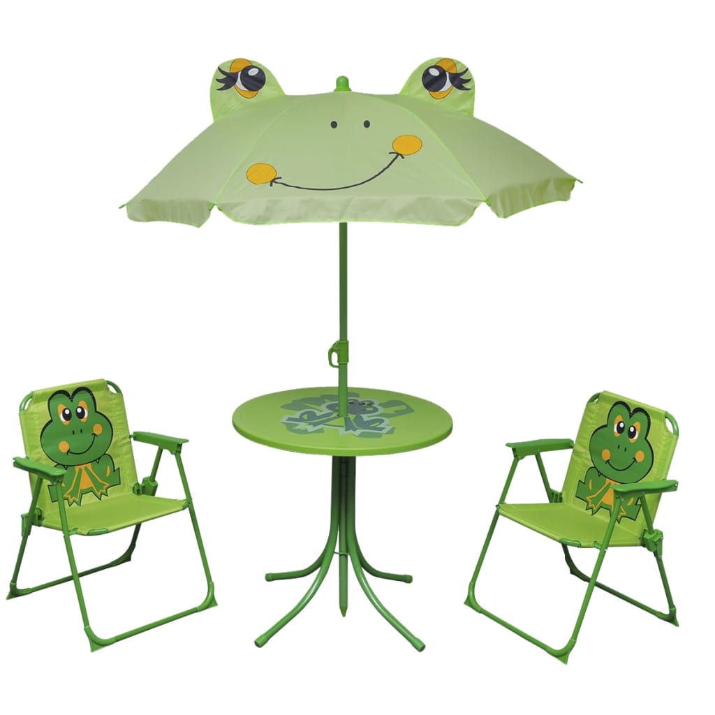 3 pièces. Ensemble bistro de jardin pour enfants avec parasol vert